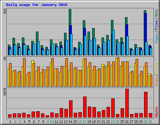 Daily usage for January 2016